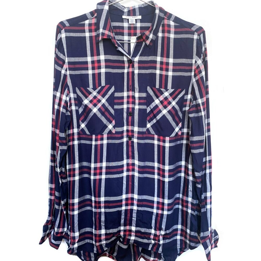 Pure Navy Chloe Plaid Navy Combo, NWT, M